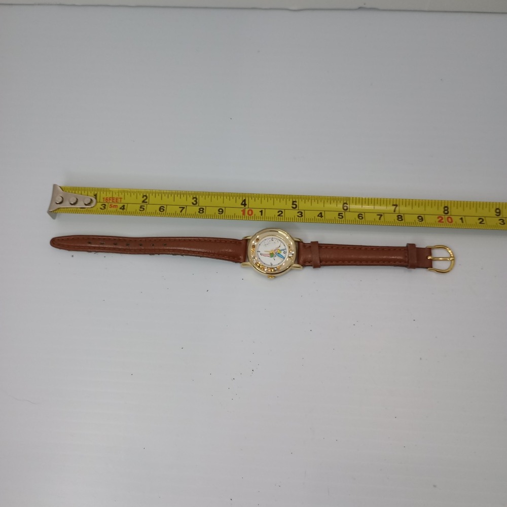 Disney Tinker Bell Floating Rhinestones Gold Tone Quartz Time Works New Battery - Picture 8 of 11